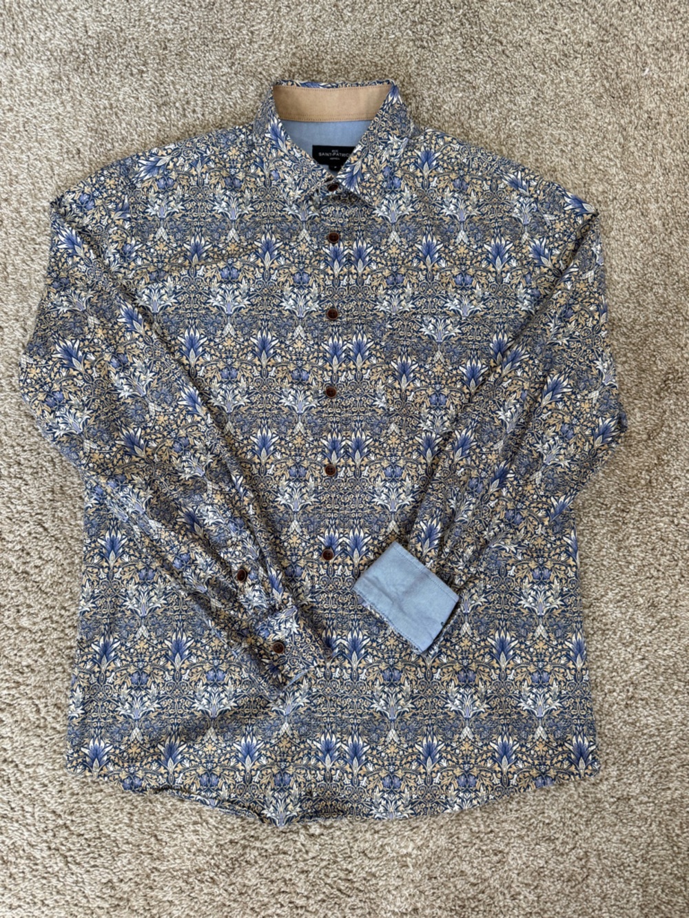 Men's Casual Button-Down Shirt - Blue Floral Print